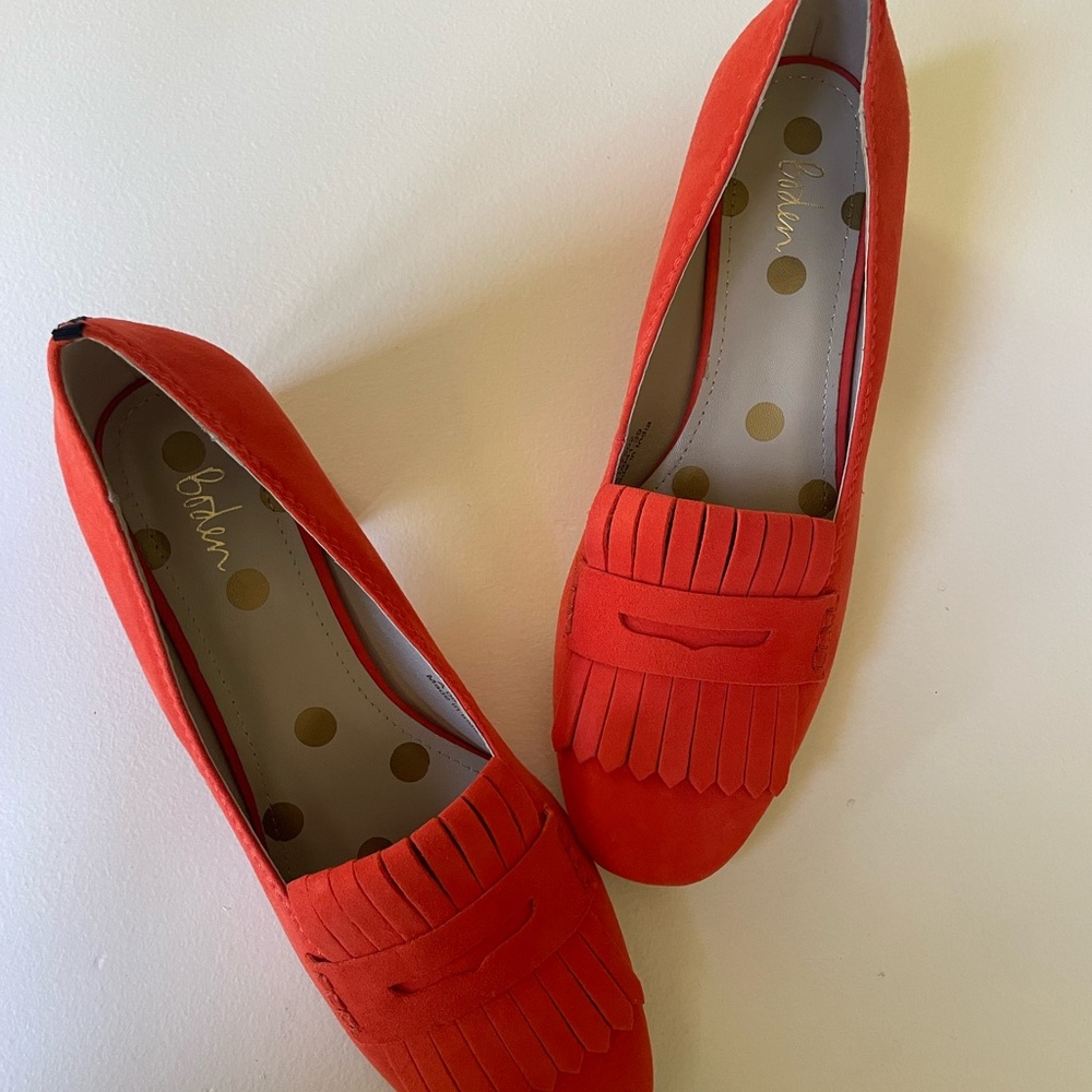 Boden orange/red  Suede Fringe Loafers